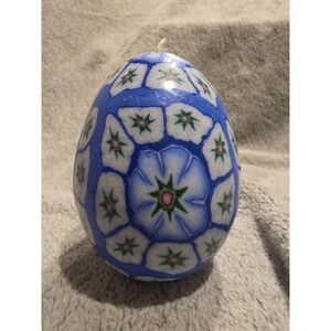 Vintage 90's Psychedelic Oval Candle Millefiori Venetian Glass Blue Egg Shape‎